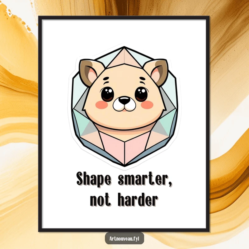 Funny Free Printable Wall Art: Stylized animal with big eyes staring at a bizarre geometric organic shape, modern quirky decor idea.