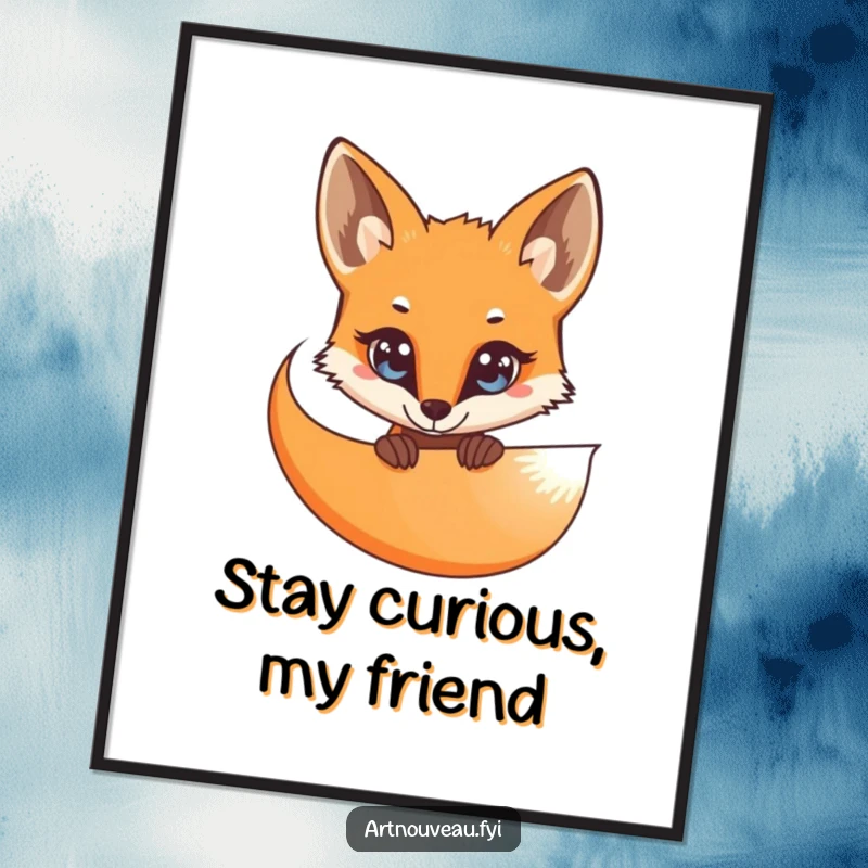 Funny Free Printable Wall Art: Curious fox with bright eyes peeking playfully from behind elegant curves.