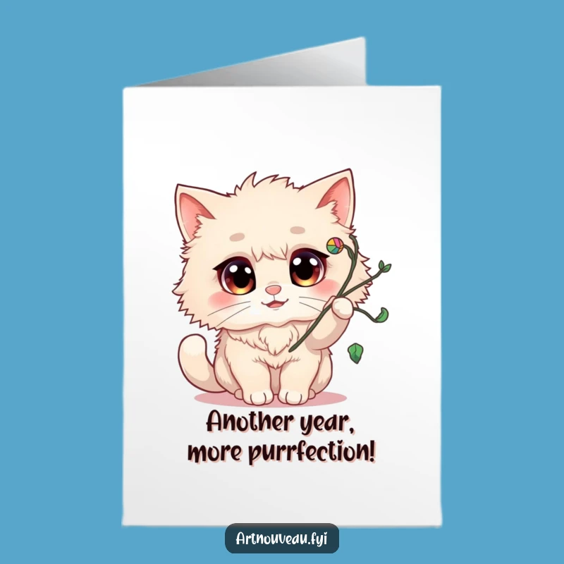 Free Printable Birthday Card: Fluffy Cat Swatting Fun, Funny Downloadable Gift