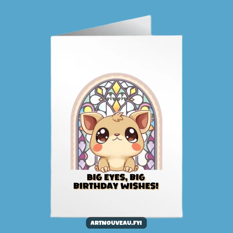 Free Printable Birthday Card: Adorable Creature & Stained Glass Art for a Special Day