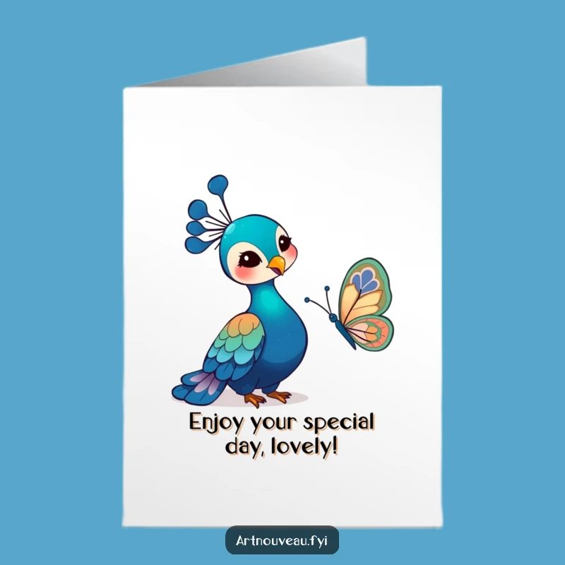 Free Printable Birthday Card: Art Nouveau Peacock Butterfly Funny Gift