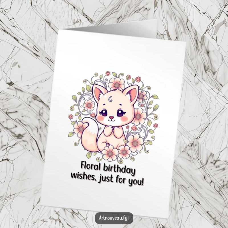 Funny Free Printable Birthday Card featuring a quirky animal amidst lush, swirling floral art, ready to celebrate in style.