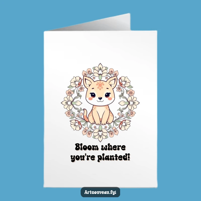 Free Printable Birthday Card: Animal Amidst Flowers - Elegant Funny Download
