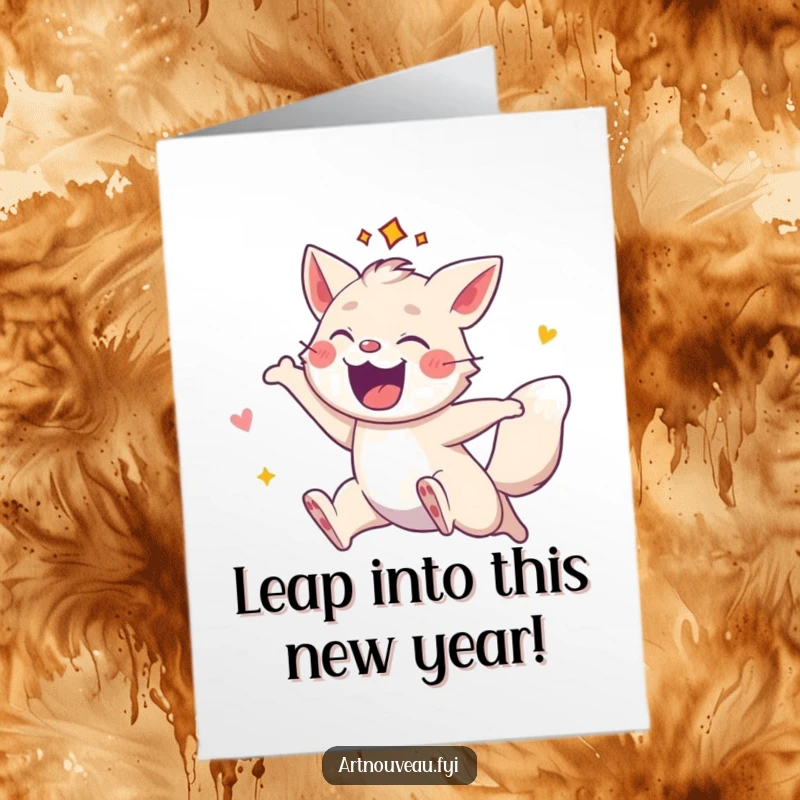 Funny Free Printable Birthday Card: An energetic animal character with decorative flair leaping high, full of birthday spirit.