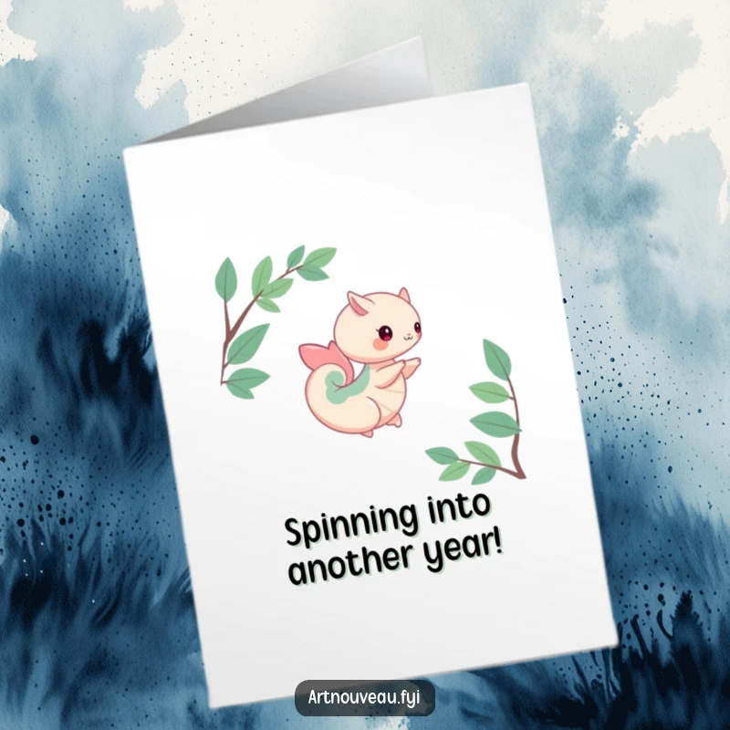 Funny Free Printable Birthday Card: Creature with Organic Nature Curves Spinning Gently, DIY