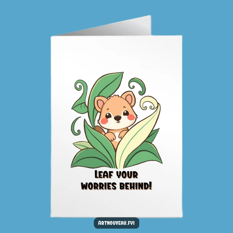 Free Printable Birthday Card: Playful Animal Leaf Peek Funny Downloadable Gift