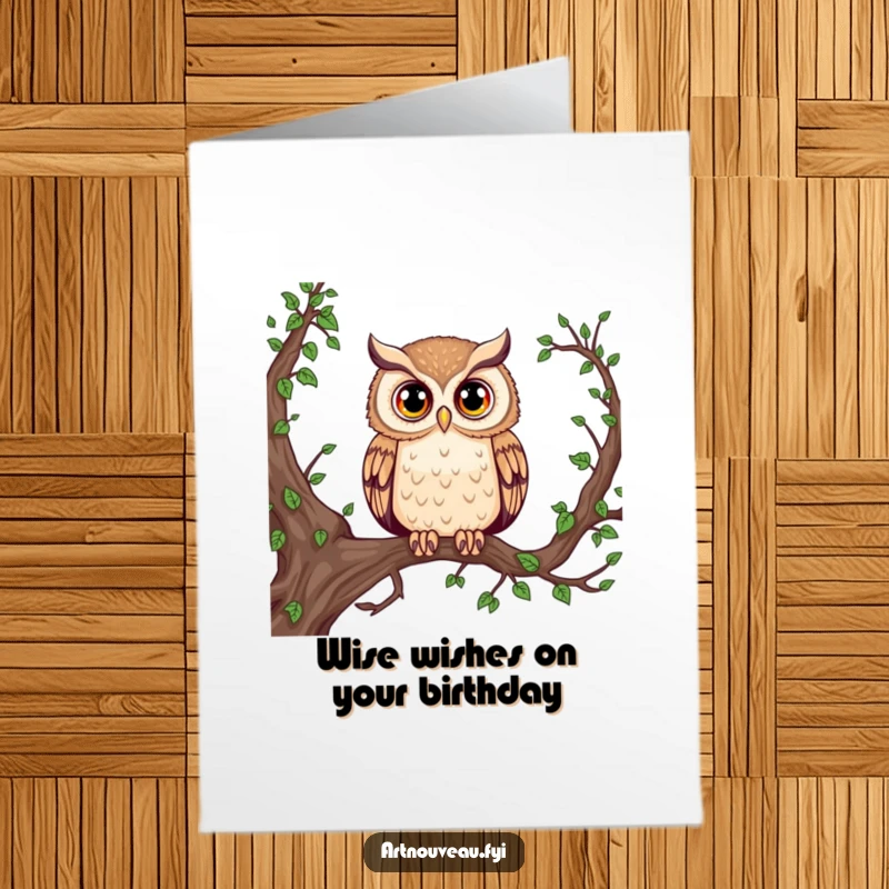 Funny Free Printable Birthday Card featuring a majestic owl with expressive eyes on a vine-covered branch, a downloadable hoot of a gift.