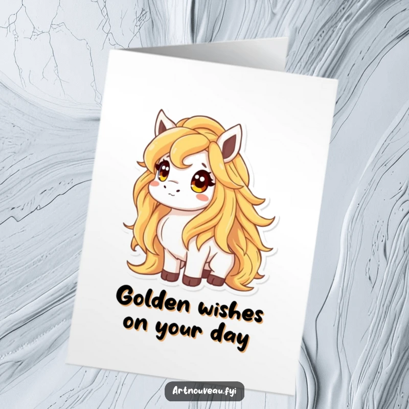 Funny Free Printable Birthday Card: Animal with Flowing Golden Mane Looking Up Curiously, DIY