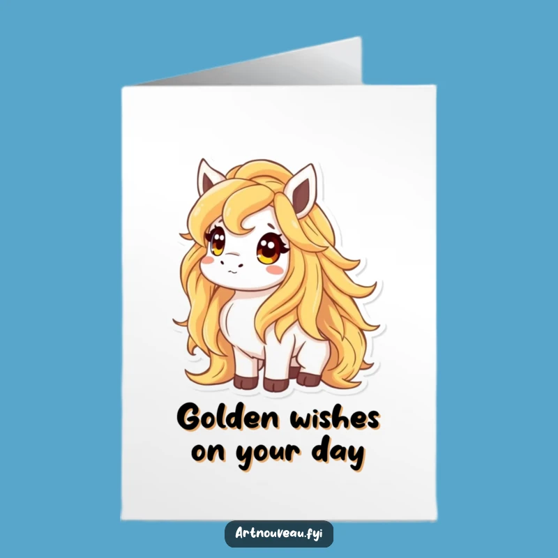 Free Printable Birthday Card: Golden Mane Animal Curious Look Funny Downloadable Gift