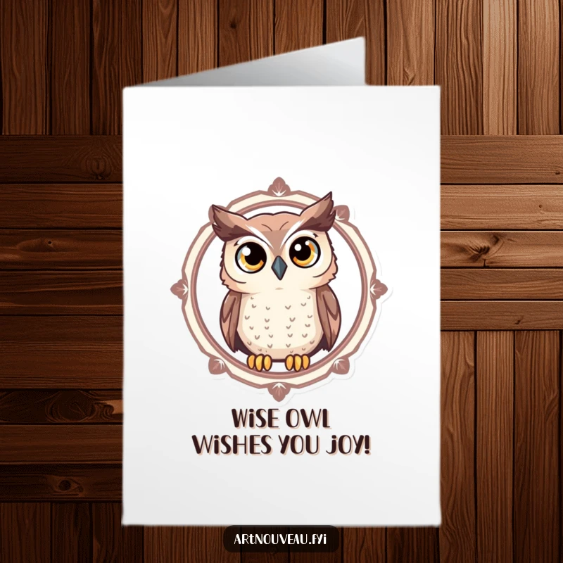 Funny Free Printable Birthday Card featuring a curious owl peeking through a decorative frame, ready to wish Happy Birthday.