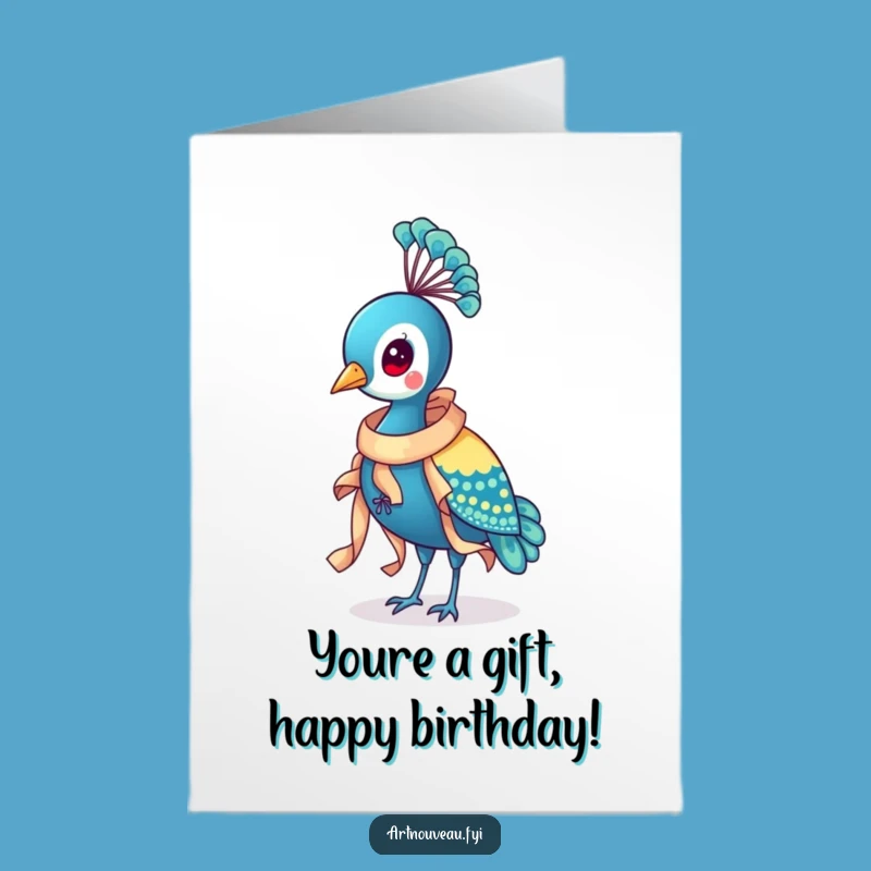 Free Printable Birthday Card: Ornate Ribbon Peacock Funny Downloadable Gift