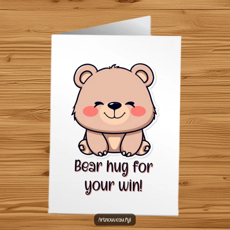 Whimsical Free Printable Congratulations Card: A bear with organic lines on its muzzle smiles contentedly, celebrating success.