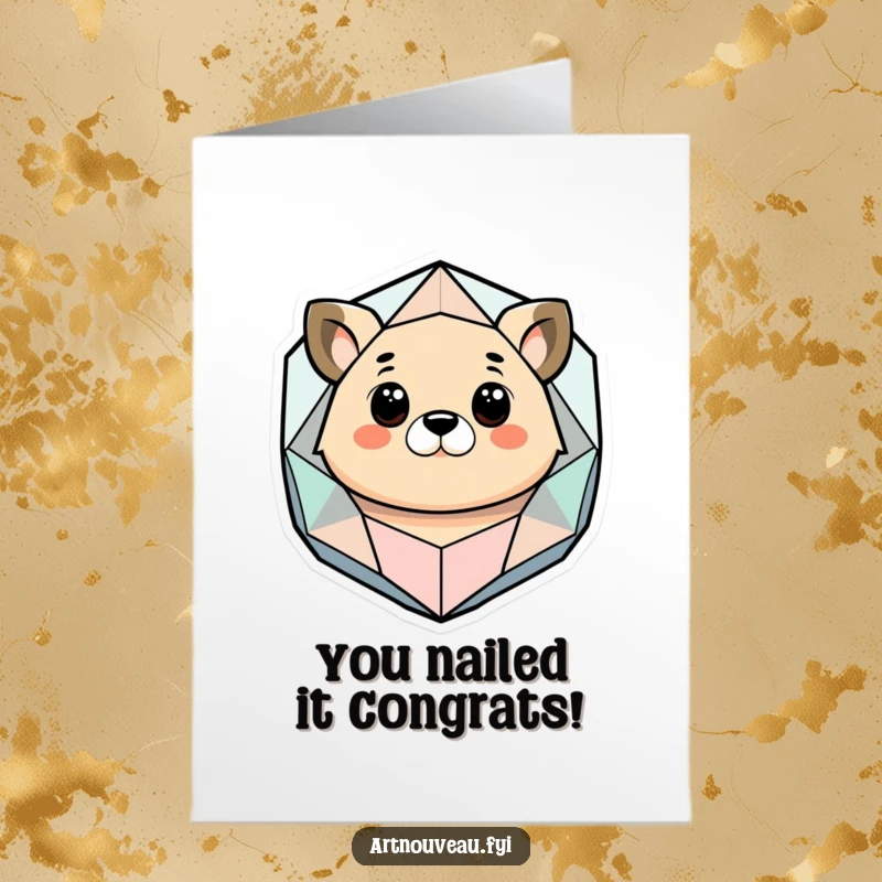 Funny Free Printable Congrats Card: Stylized animal looking quizzically at a strange geometric organic shape, a unique celebration card.