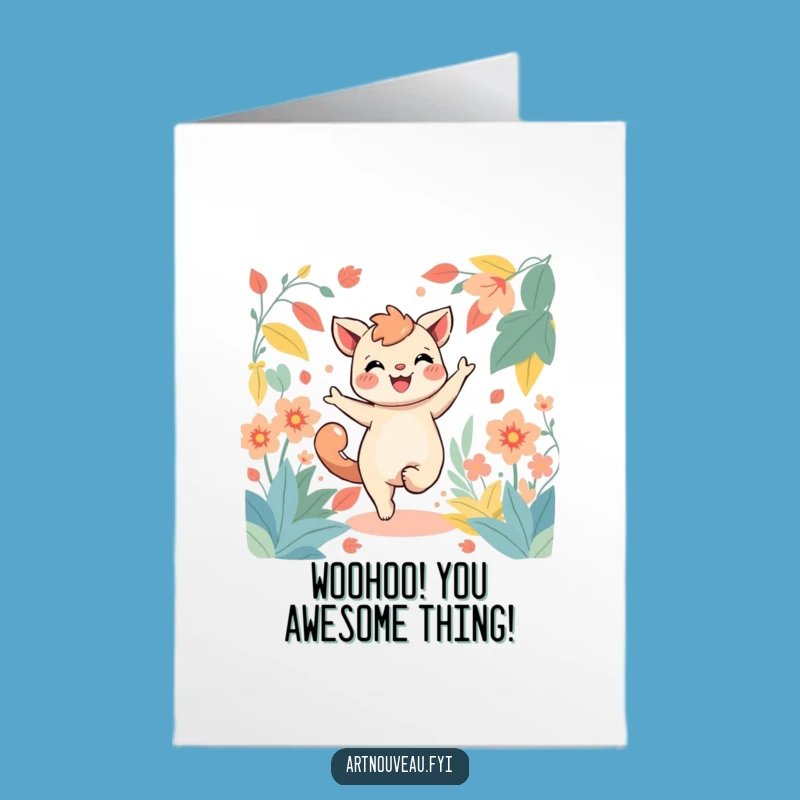 Free Printable Congrats Card: Dancing Creature, Flowing Foliage, Humorous Gift