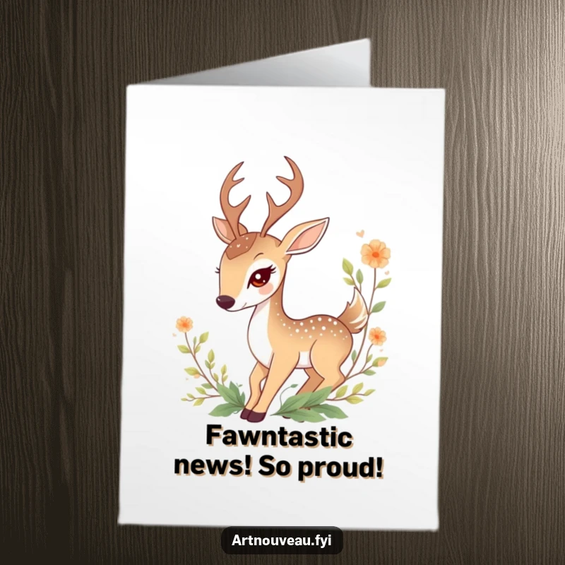 Funny Free Printable Congratulations Card with an elegant deer character surrounded by decorative foliage, celebrating success with natural charm.