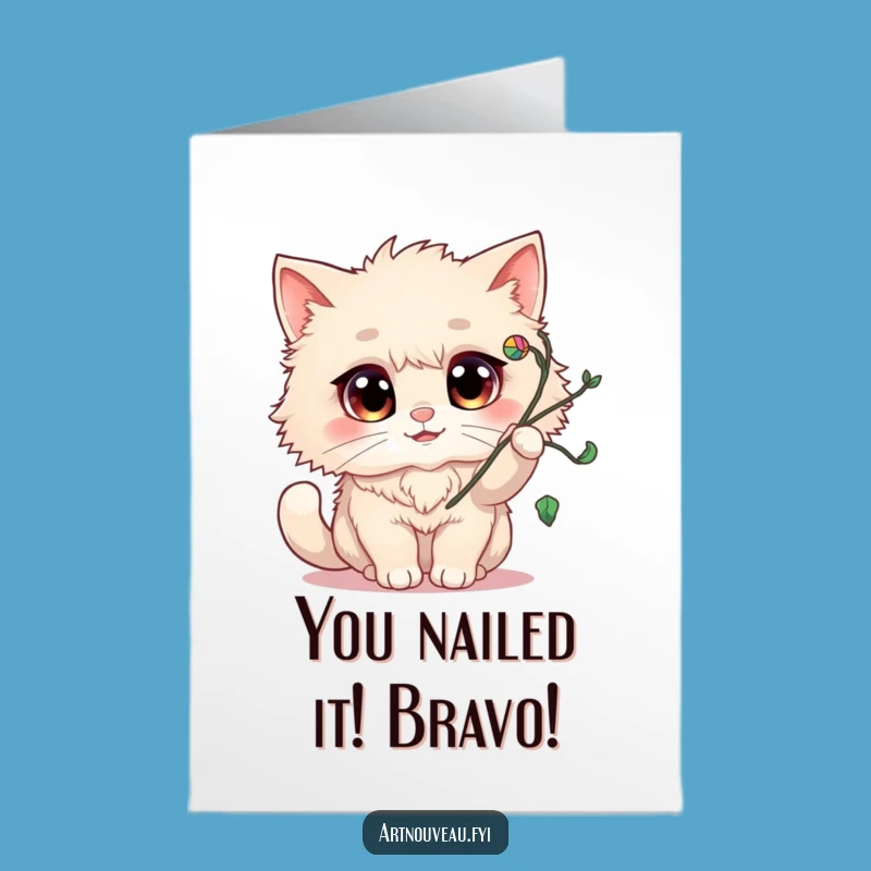 Free Printable Congrats Card: Fluffy Cat Batting Vines, Funny Downloadable Congratulations