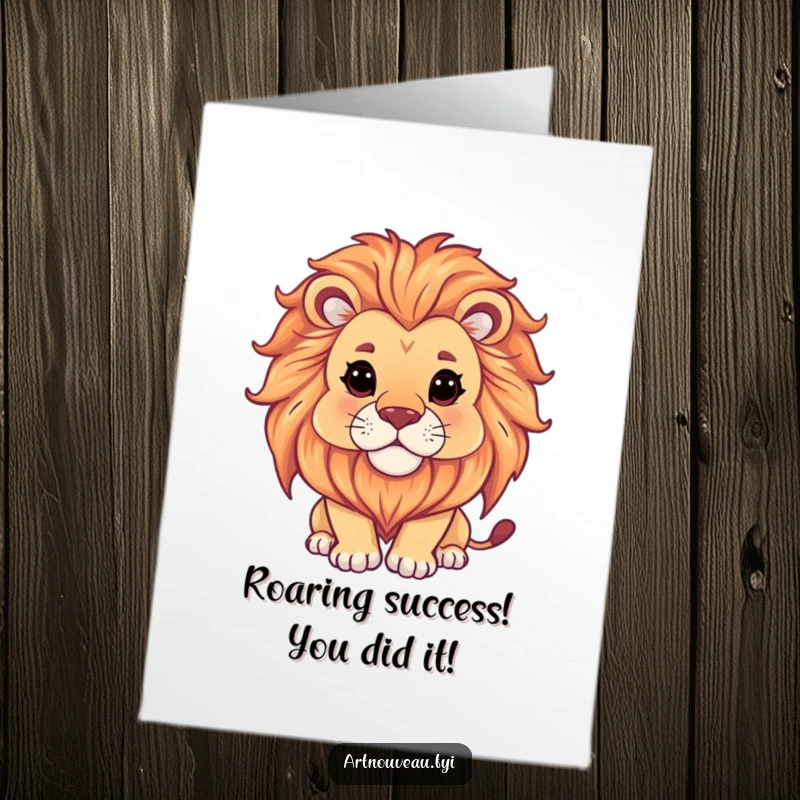 Funny Free Printable Congratulations Card showing a regal lion with ornate manes, symbolizing grand success and a flowing, celebratory design.
