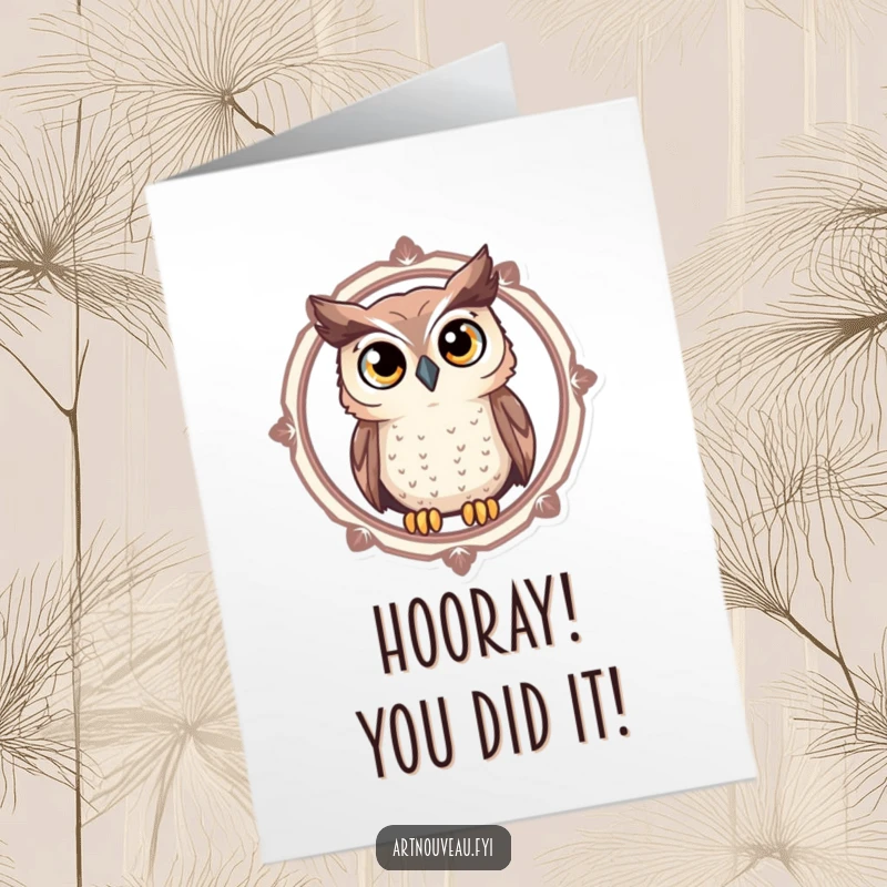 Funny Free Printable Congratulations Card with a curious owl peering through a decorative frame, offering warm wishes.