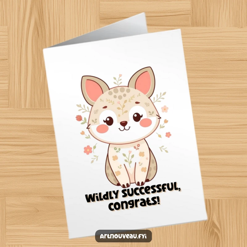 Funny Free Printable Congratulations Card with a smiling animal surrounded by nature patterns, spreading cheer.