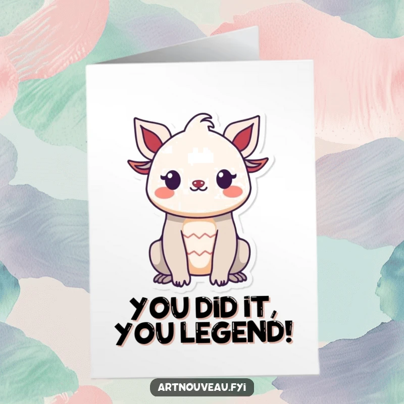 Funny Free Printable Congrats Card: Smiling creature's organic silhouette, abstract decorative design, perfect for celebrations.