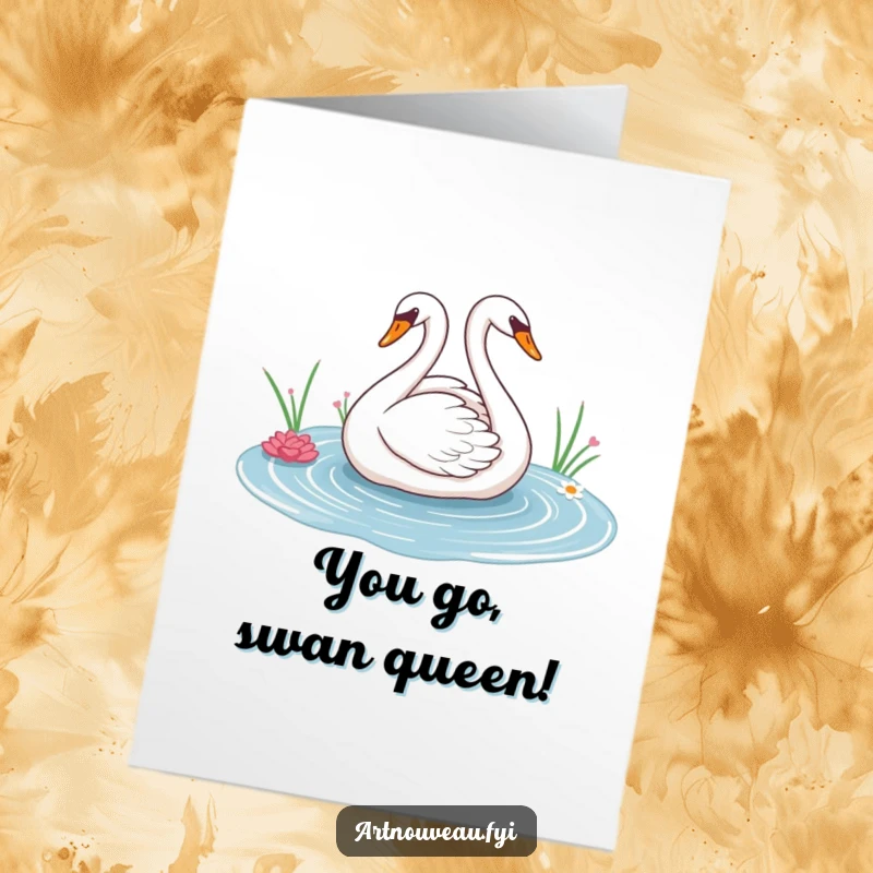 Free Printable Congratulations Card: A graceful swan glides across a decorative pond, symbolizing smooth success.