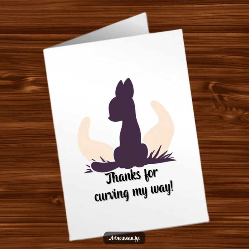 Funny Free Printable Thank You Card: Stylized animal silhouette gracefully formed against organic, flowing curves.
