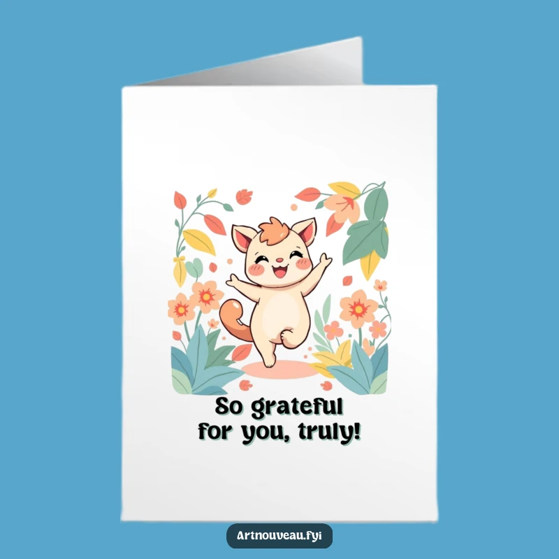 Free Printable Thank You Card: Cheerful Creature Foliage, Funny Downloadable