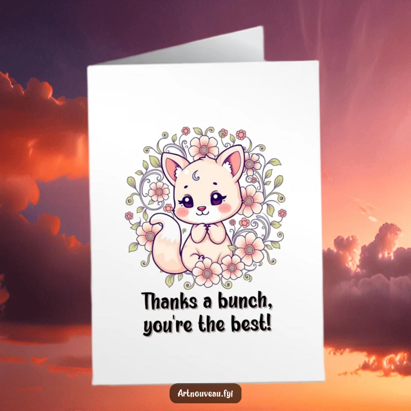 Funny Free Printable Thank You Card: an amusing animal nestled within beautiful, swirling floral patterns, expressing thanks.
