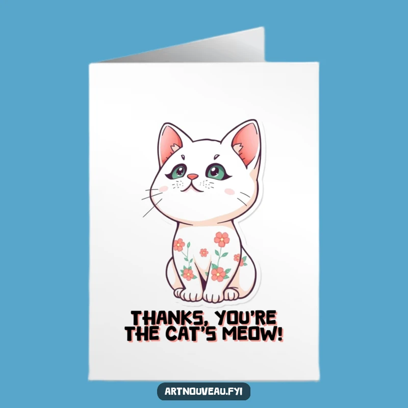 Free Printable Thank You Card: Floral Cat Gratitude Downloadable Gift