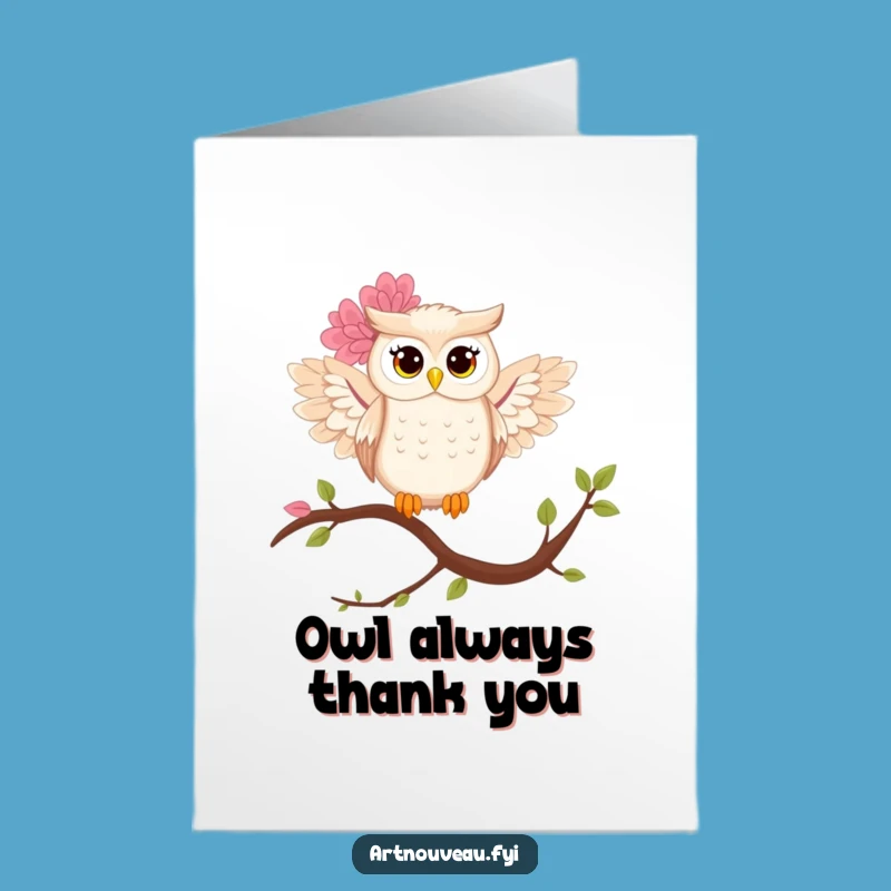 Free Printable Thank You Card: Graceful Owl Expresses Gratitude, DIY Downloadable Gift