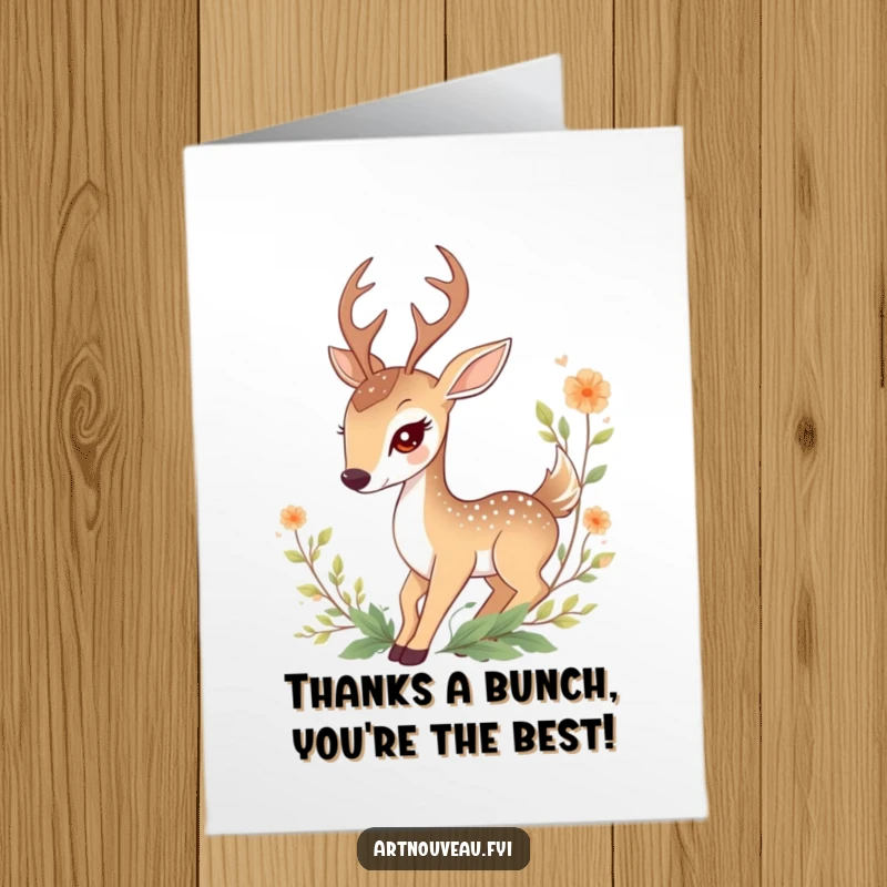 Funny Free Printable Thank You Card featuring a graceful deer intertwined with decorative foliage, offering a serene and heartfelt thank you.