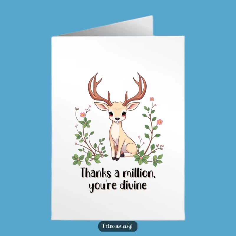 Free Printable Thank You Card: Express Thanks with Graceful Animal & Vine Art