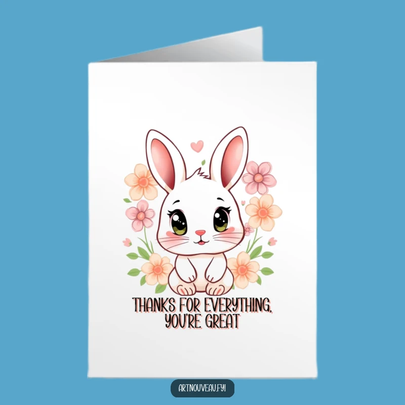 Free Printable Rabbit Thank You Card: Floral Rabbit Gratitude Downloadable Greeting