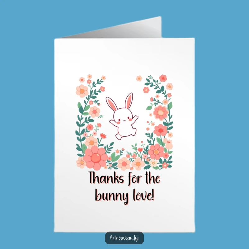 Free Printable Thank You Card: Bunny Leaping Flowers, Funny Downloadable Gratitude Art