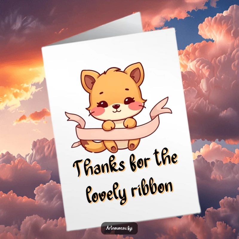 Funny Free Printable Thank You Card: Whimsical animal caught in a decorative ribbon, a charming and funny thank you.