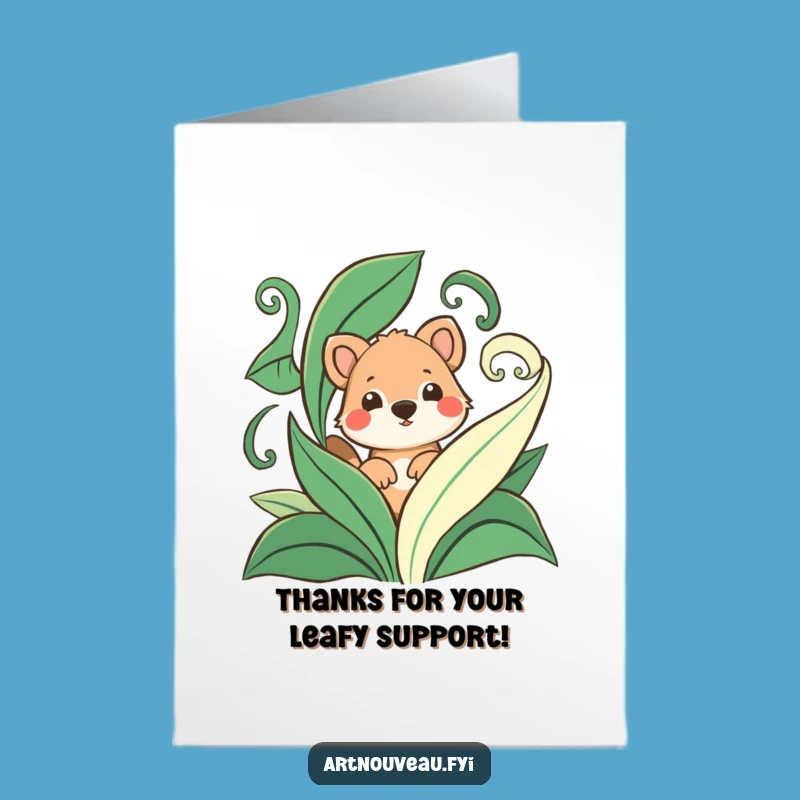 Free Printable Thank You Card: Playful Animal Leaf Peek Funny Downloadable Gift
