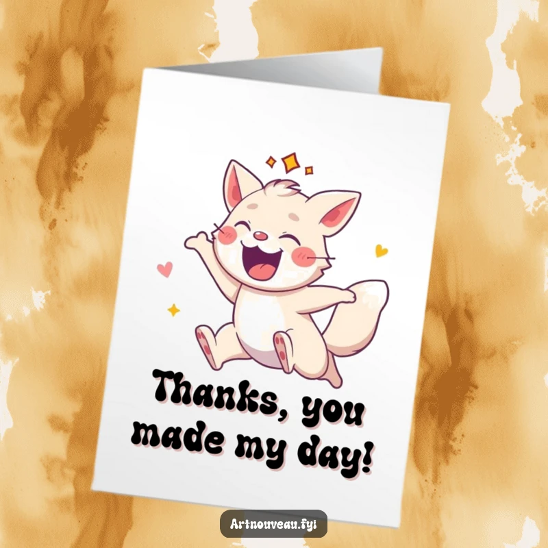 Funny Free Printable Thank You Card: An energetic animal with decorative flair leaping joyfully, a fun way to show thanks.