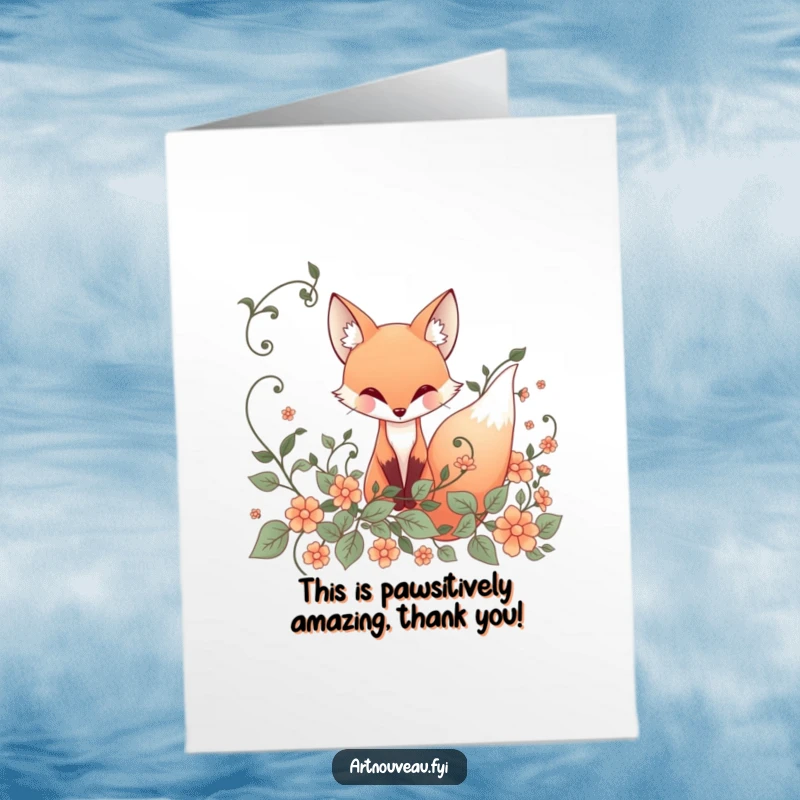 Funny Free Printable Thank You Card: Whimsical Fox with elegant lines, a charming art nouveau design to show gratitude.