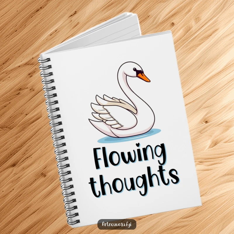 Graceful swan notebook, featuring a swan gliding elegantly with its long, curved neck, ideal for journaling and notes.