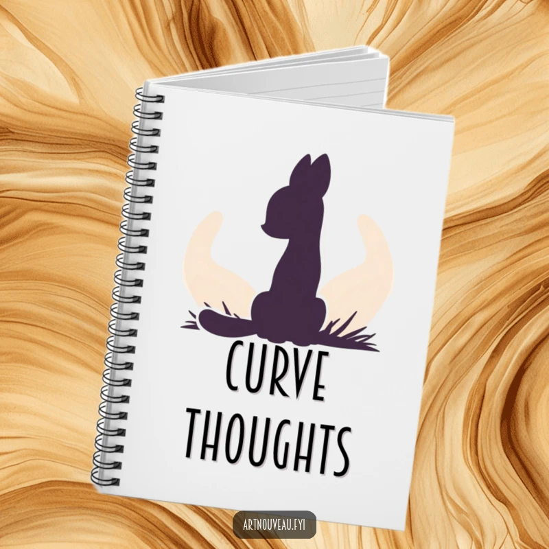 Funny notebook cover with an animal silhouette against a backdrop of flowing, organic curves, perfect for artistic journaling.