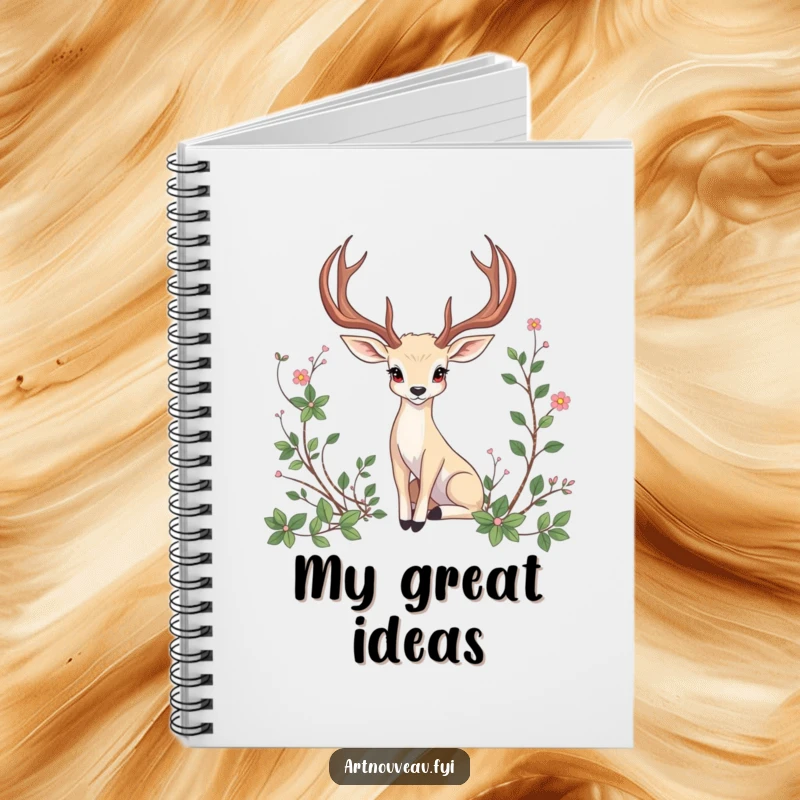 Funny Notebook: An animal with elegant, curved antlers gracefully positioned among artistic vines, ideal for journaling.