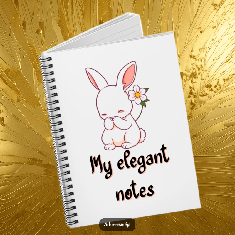 Funny rabbit notebook, Art Nouveau style, gracefully bowing, flower accent, journal, diary, creative writing, unique funny gift.