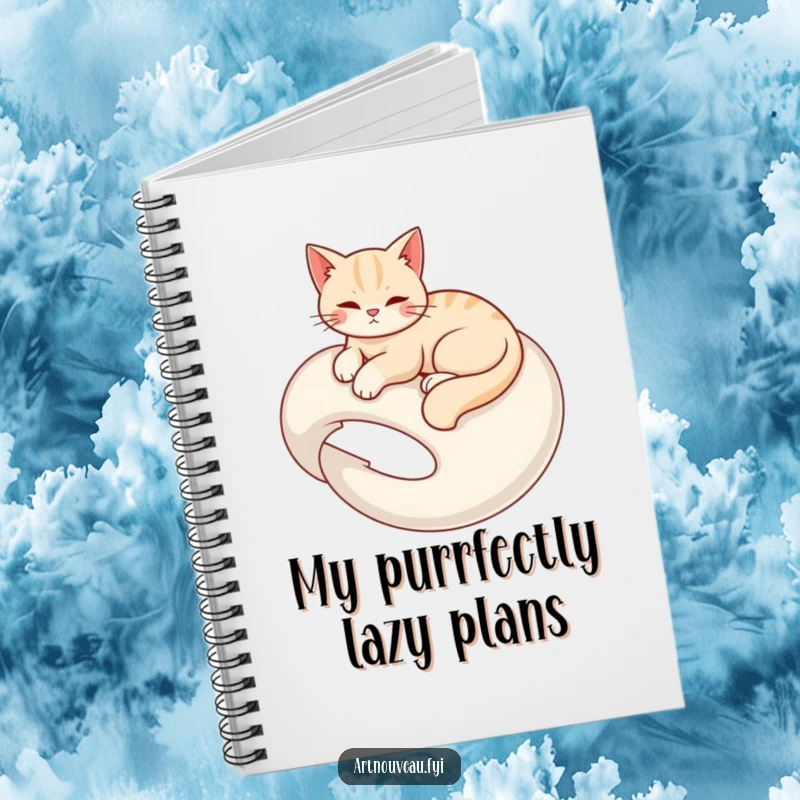 Funny notebook with a graceful cat elegantly lounging on a swirling organic form, great for journaling.