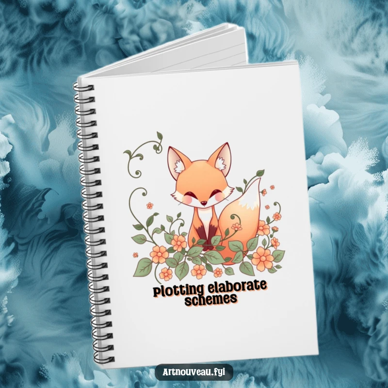 Funny Notebook: Whimsical fox with flowing lines peeking from ornate art nouveau vines, a beautiful journal for creative thoughts.