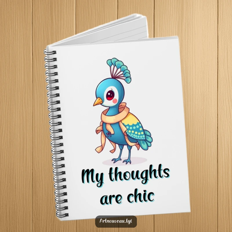Funny Peacock Ribbon Notebook adorned with a distinguished bird wearing an ornate ribbon, perfect for notes and creative endeavors with a touch of humor.