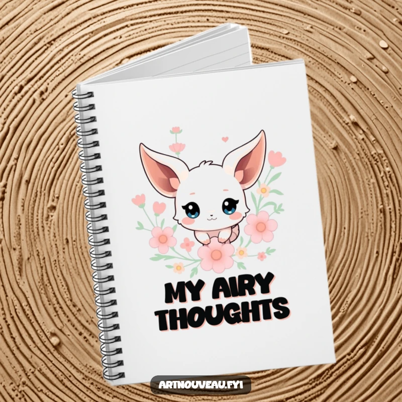 Funny Creature Notebook: A journal adorned with a creature with flowing ears amidst floral elements, perfect for capturing fantastical thoughts.