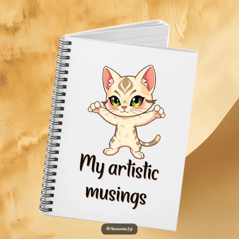 Funny Feline Notebook: A journal featuring an Art Nouveau inspired cat in a dynamic pose, perfect for capturing creative thoughts.