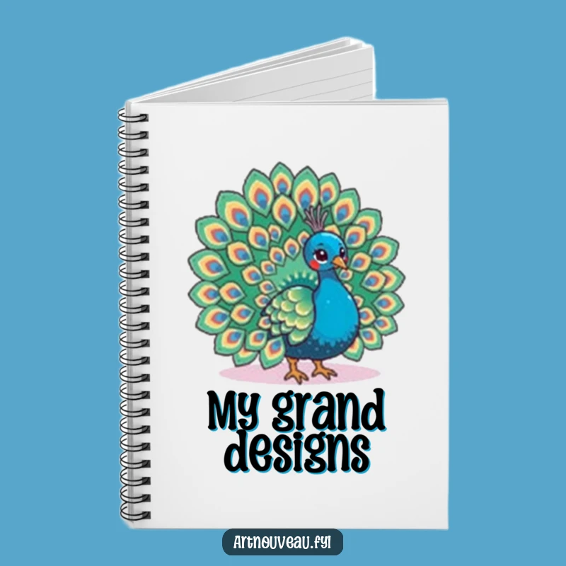 Funny Peacock Notebook - Feather Fan Journal, Elegant Diary