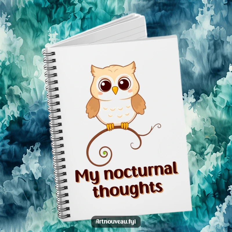 Funny Notebook: A happy owl perched precariously on a looping, decorative tendril, ideal for creative minds.