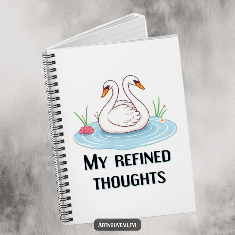 Elegant swan notebook with graceful sweeping lines and a decorative pond on the cover, perfect for jotting down thoughts with artistic style.